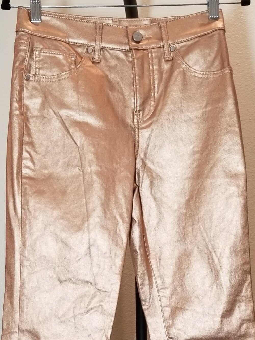 Express Womens Metallic Skyscraper Mid Rise Jeans Size 2R Rose Gold Retro NWOT - Picture 3 of 7